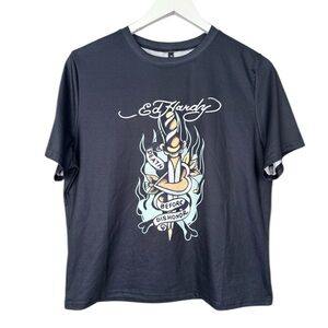 Ed Hardy Death Before Dishonor Cropped Tee Shirt Size XL NWT NEW